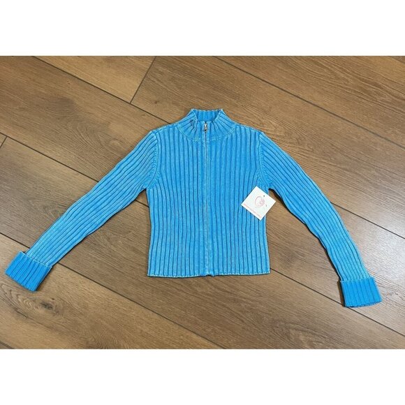Design History Girls NWT Full Zip Blue Mock-Neck Crop Sweater Size L - Picture 2 of 9